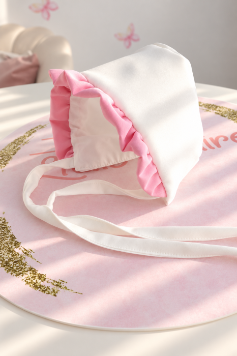 Bonetica barbie ivory cu volanas roz [2]