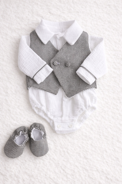 Costum botez băieți Eden- premium din stofă și muselină Oeko-Tex [6]