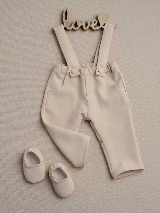 Costum botez băieți Matei”– set elegant crem cu bretele - 2 piese [7]