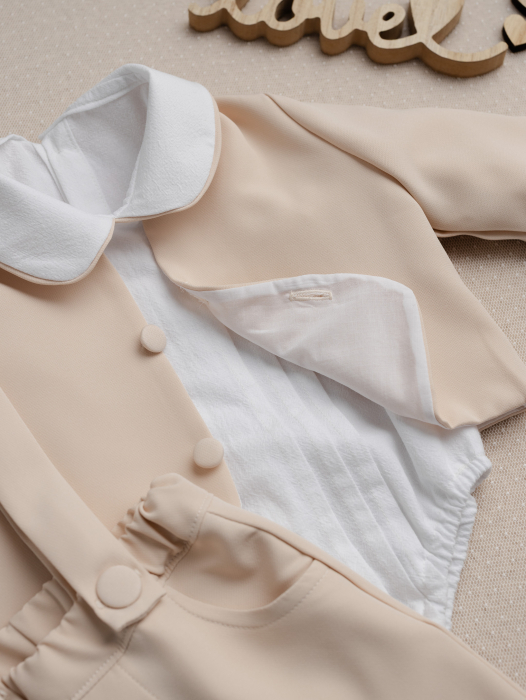 Costum botez băieți Matei”– set elegant crem cu bretele - 2 piese [3]