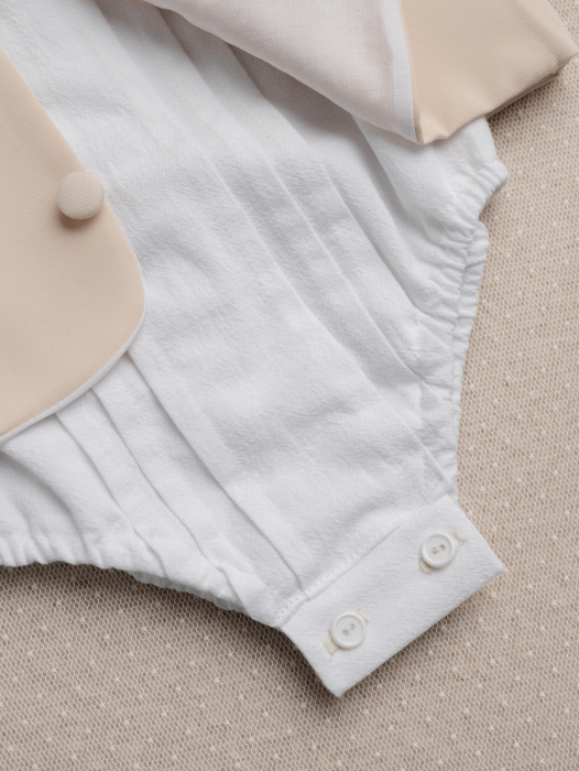 Costum botez băieți Matei”– set elegant crem cu bretele - 2 piese [4]