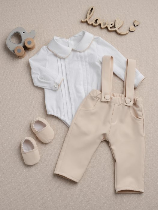 Costum botez băieți Matei”– set elegant crem cu bretele - 2 piese [5]