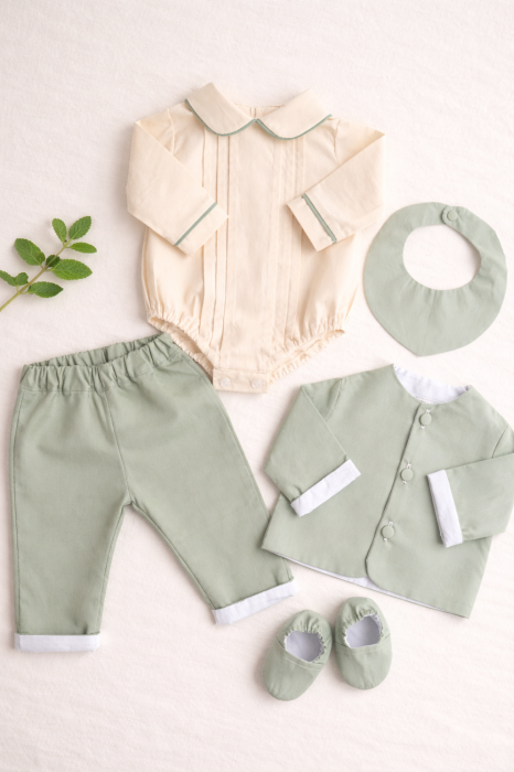 Costum Botez Băieți Mint – Poplin din Bumbac Premium (3 Piese) [4]