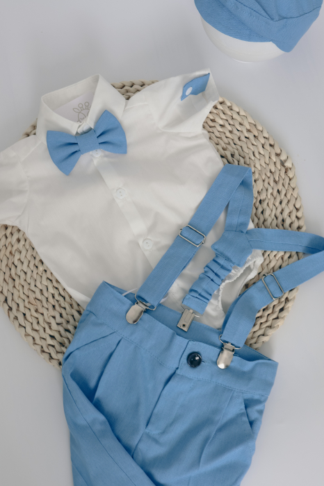 Costumas baietel botez 5 piese, baby blue- Little Claire [4]