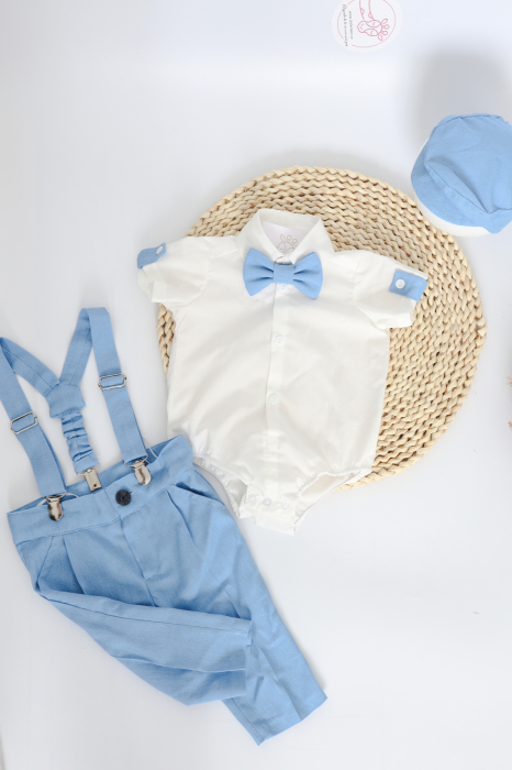 Costumas baietel botez 5 piese, baby blue- Little Claire [2]