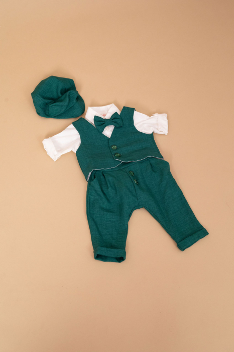 Costumas baietel botez 5 piese verde- Little Claire [3]