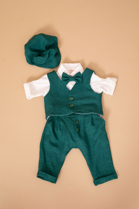 Costumas baietel botez 5 piese verde- Little Claire [4]