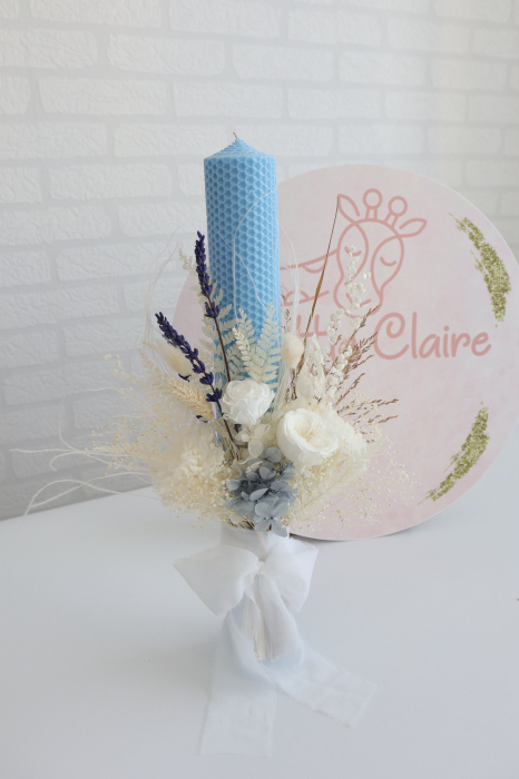 Lumanare botez albastra flori uscate- Little Claire [2]