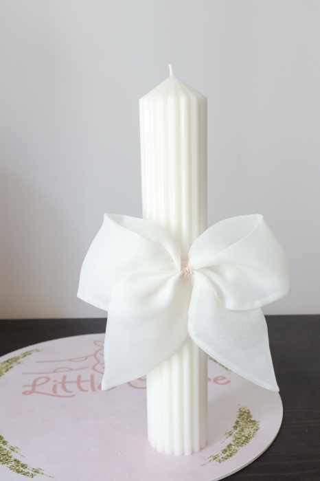 lumânare botez fetiță cu funda organza ivory [2]