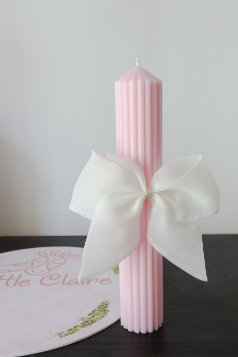 lumânare botez fetiță cu funda organza pink [2]