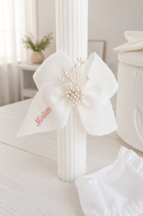 Lumanare botez Pearl Star cu funda personalizabila [2]