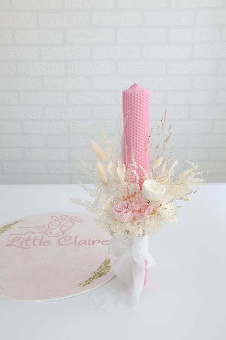 Lumanare botez fetita roz- Pink Pastel [3]