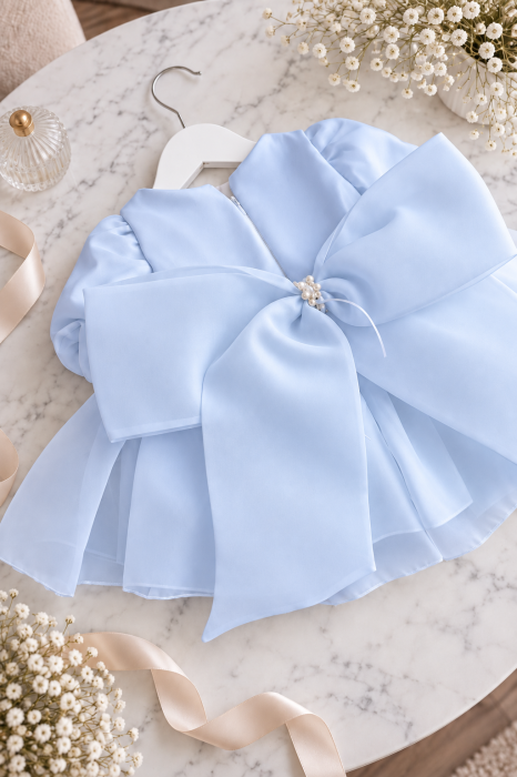 Rochie elegantă Azzura  pentru fetițe din organza premium și tafta, cu perle [2]