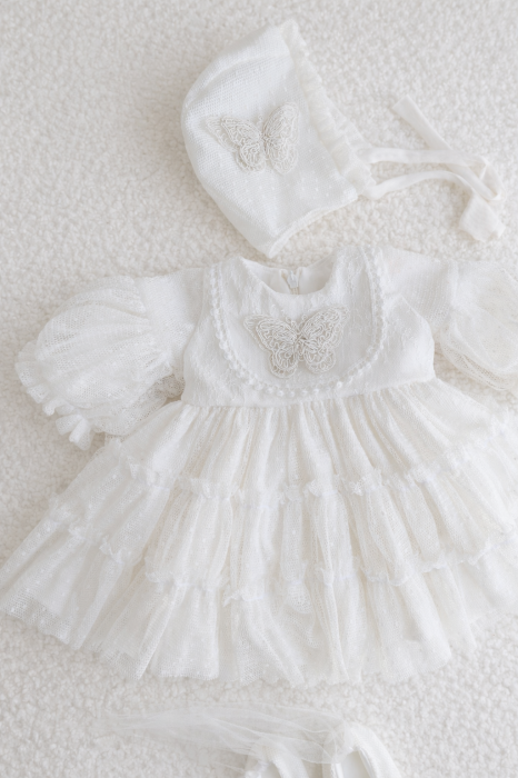 Rochie elegantă pentru botez fetiță din stofă moale, tul și dantelă Chantilly [2]