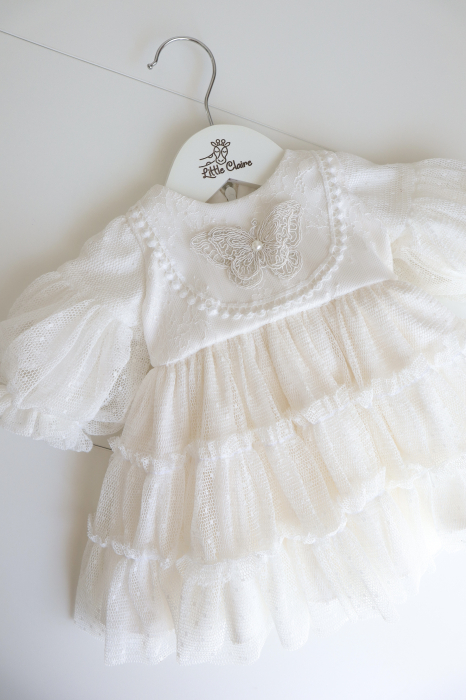 Rochie elegantă pentru botez fetiță din stofă moale, tul și dantelă Chantilly [4]