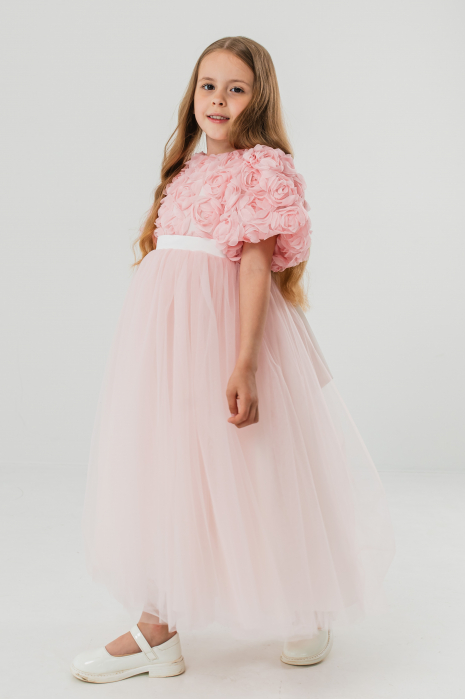 Rochie Prințesă Roz Pudrat cu Flori 3D [4]