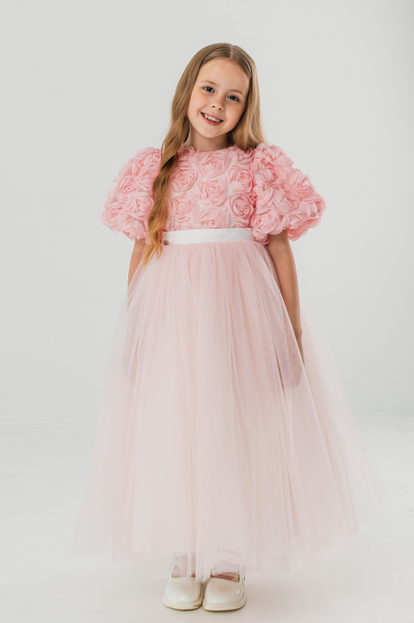 Rochie Prințesă Roz Pudrat cu Flori 3D [5]