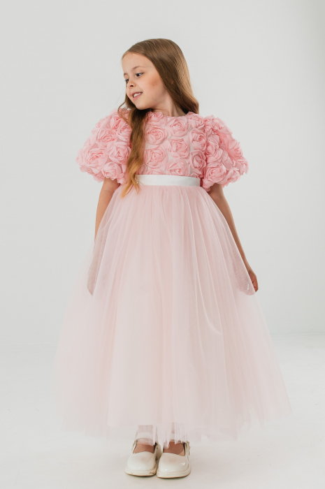 Rochie Prințesă Roz Pudrat cu Flori 3D [2]