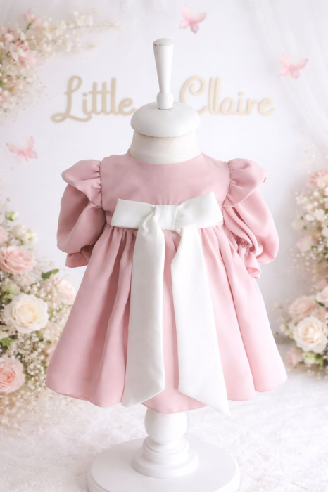 Rochita aniversare roz pudra cu fundita personalizabila [2]