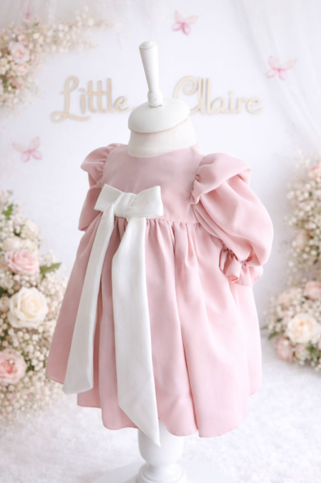 Rochita aniversare roz pudra cu fundita personalizabila [3]