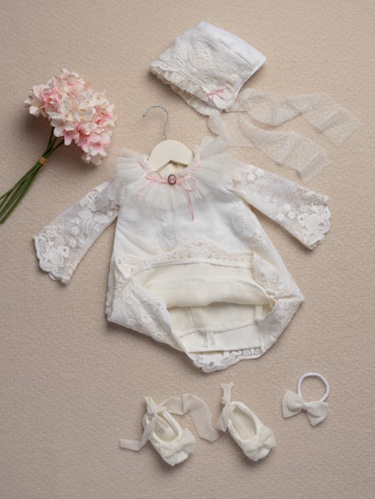 Rochiță botez Isadora– dantelă fină, barbie și bumbac [3]