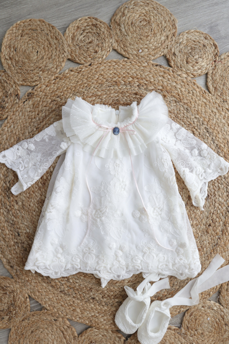 Rochiță botez Isadora– dantelă fină, barbie și bumbac [6]
