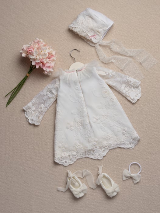 Rochiță botez Isadora– dantelă fină, barbie și bumbac [2]