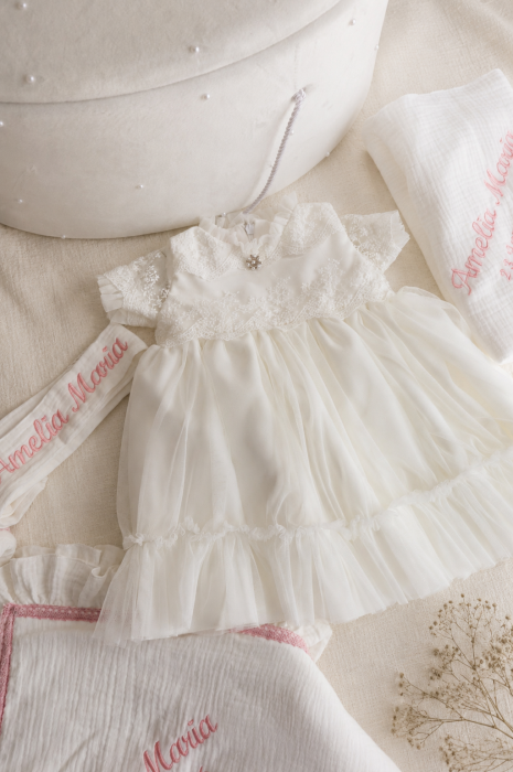 Rochiță de botez Aveline – crep, tul și dantelă- special by LittleClaire [3]