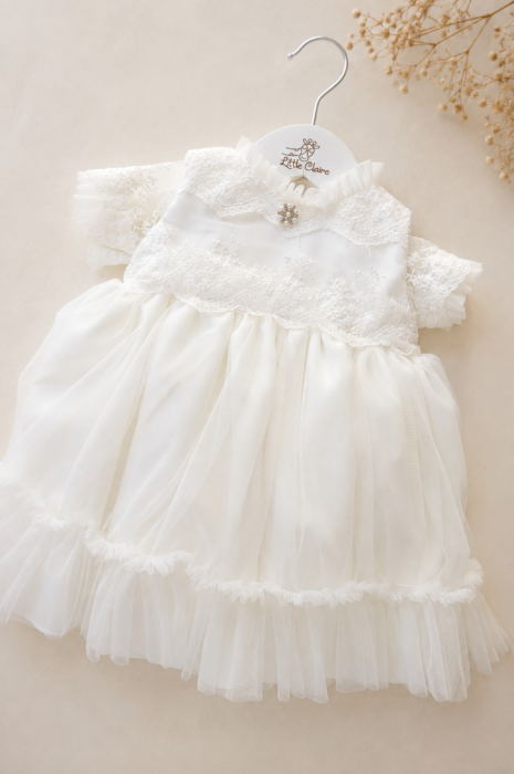 Rochiță de botez Aveline – crep, tul și dantelă- special by LittleClaire [2]
