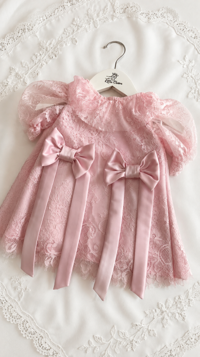 Rochita de botez Chantilly roz cu fundite personalizabile- Little Claire exclusiv [2]