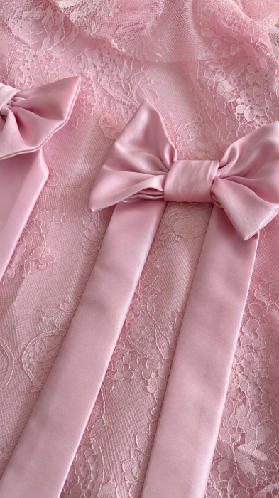 Rochita de botez Chantilly roz cu fundite personalizabile- Little Claire exclusiv [3]