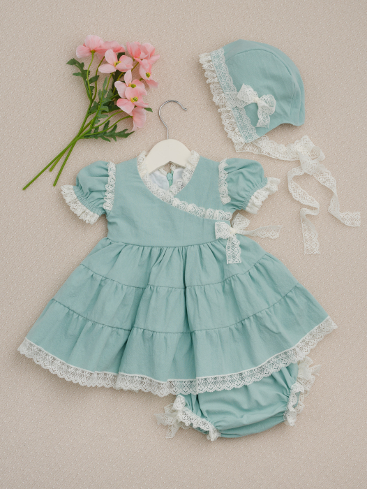 Rochița Madeleine| Rochiță de botez verde mentă din bumbac premium | Little Claire [2]