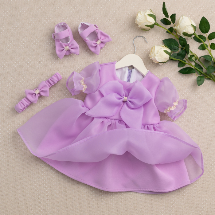 Rochiță de botez pentru fetițe Amelia – eleganță delicată în nuanță lila [2]