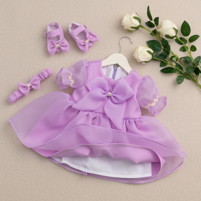 Rochiță de botez pentru fetițe Amelia – eleganță delicată în nuanță lila [3]
