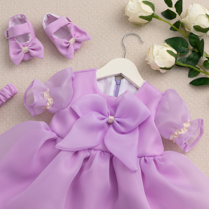 Rochiță de botez pentru fetițe Amelia – eleganță delicată în nuanță lila [8]