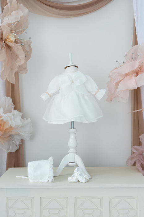 Rochita eleganta din organza pentru fetite- Talia cu fundita personalizabila [4]