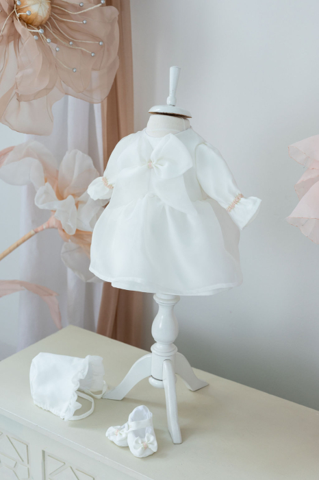 Rochita eleganta din organza pentru fetite- Talia cu fundita personalizabila [2]