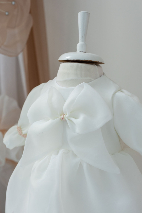 Rochita eleganta din organza pentru fetite- Talia cu fundita personalizabila [3]