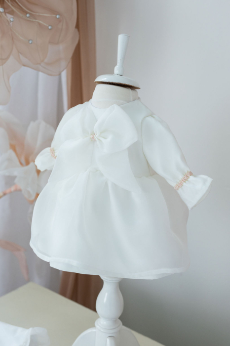 Rochita eleganta din organza pentru fetite- Talia cu fundita personalizabila [6]