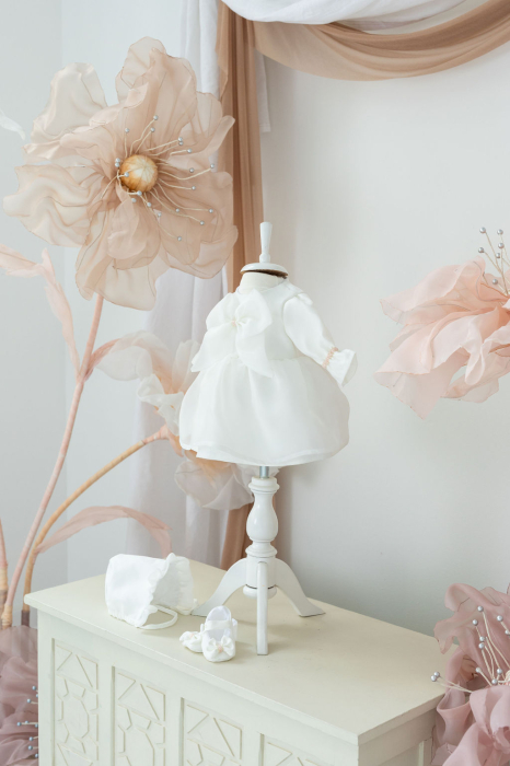 Rochita eleganta din organza pentru fetite- Talia cu fundita personalizabila [5]