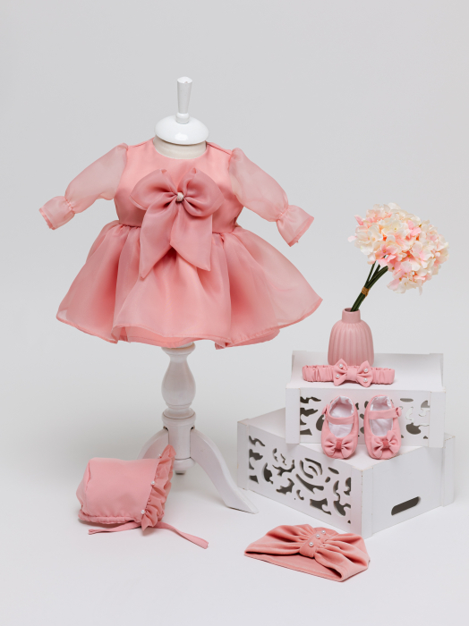 Rochita Eleganta fetite Ayla -organza premium cu fundita personalizabila [2]