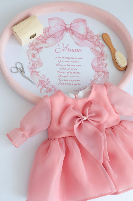 Rochita Eleganta fetite Ayla -organza premium cu fundita personalizabila [5]