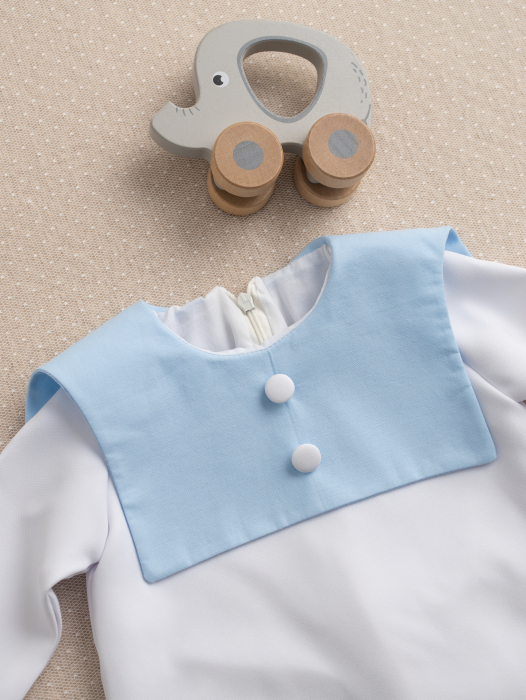 Salopetă băiețel botez Aris, căptușită cu bumbac, guler personalizabil [4]