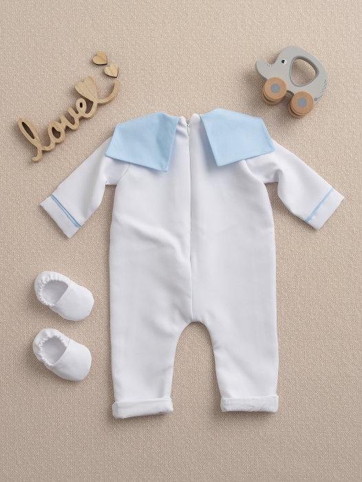 Salopetă băiețel botez Aris, căptușită cu bumbac, guler personalizabil [5]