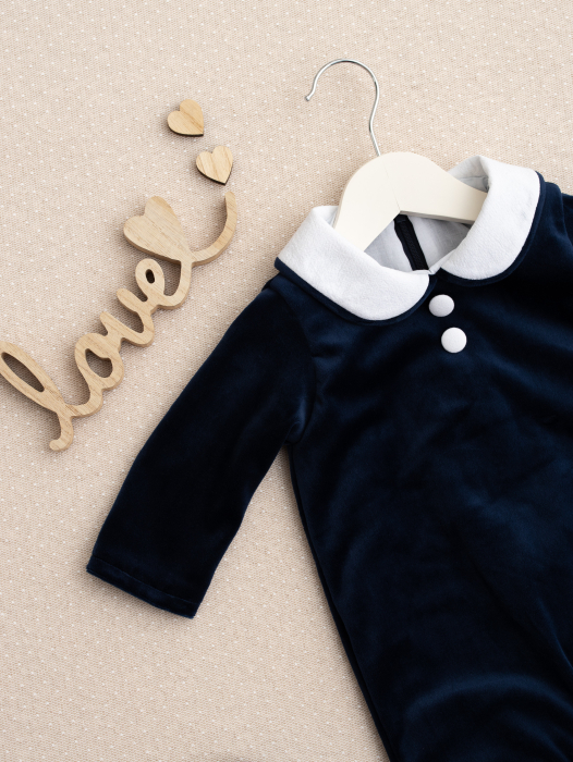 Salopeta baietel Noah din catifea bleumarin, căptușită cu bumbac [6]