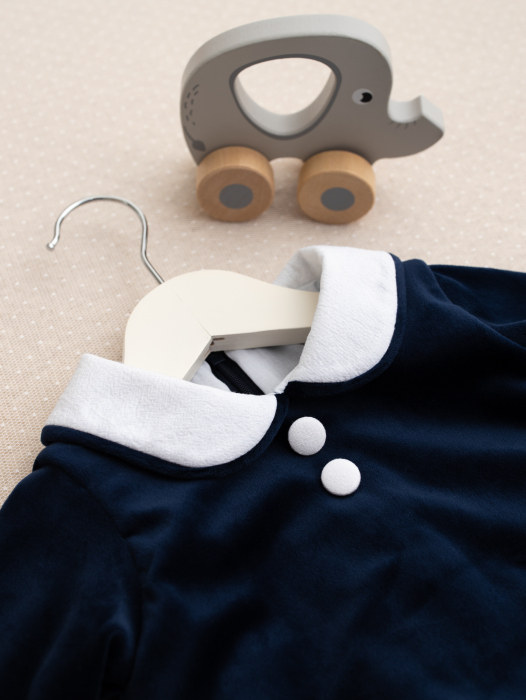 Salopeta baietel Noah din catifea bleumarin, căptușită cu bumbac [7]