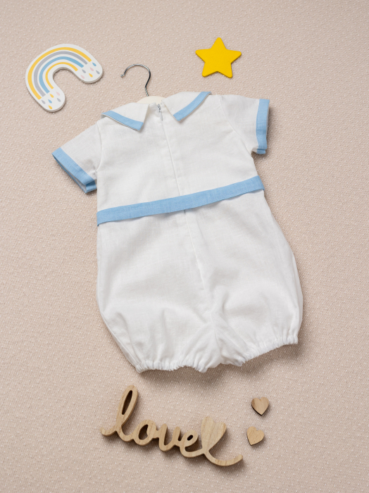 Salopeta botez baietel Henri din in cu detalii clasice baby blue [2]