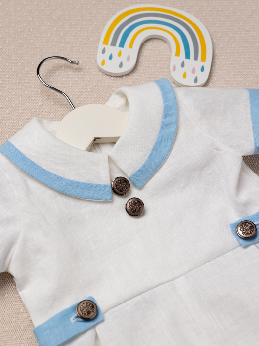 Salopeta botez baietel Henri din in cu detalii clasice baby blue [3]