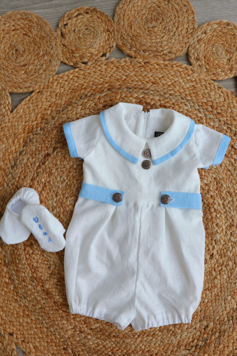 Salopeta botez baietel Henri din in cu detalii clasice baby blue [9]