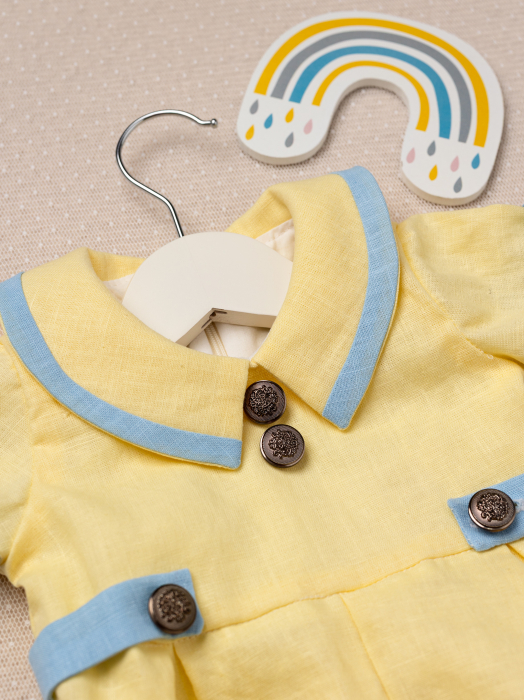 Salopeta botez baietel Toma din in galben cu detalii clasice baby blue [7]